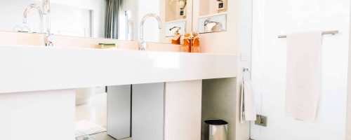 Beautiful luxury white bathtub decoration in bathroom interior - Vintage light Filter